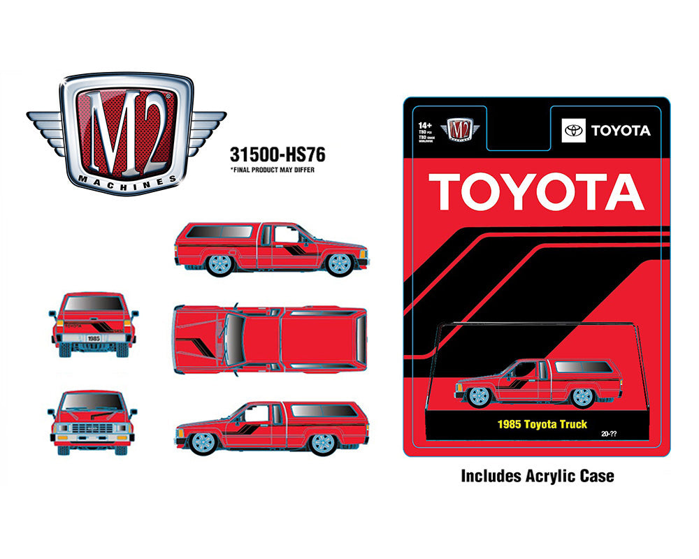 (PRE-ORDER 2026) M2 Machines 1:64 1985 Toyota Truck with Camper Shell – Red- Hobby Exclusive 31500-HS76
