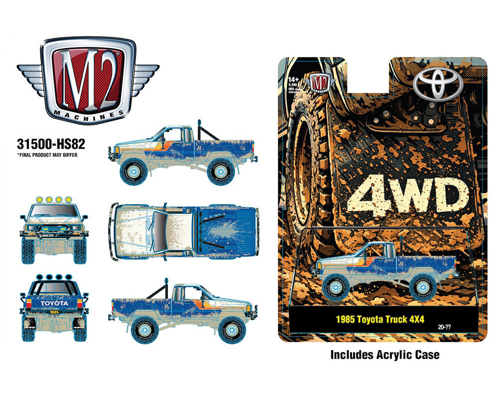(PRE-ORDER 2026) M2 Machines 1:64-1985 Toyota Truck 4×4 Off Road – Blue Muddy- Hobby Exclusive  31500-HS82