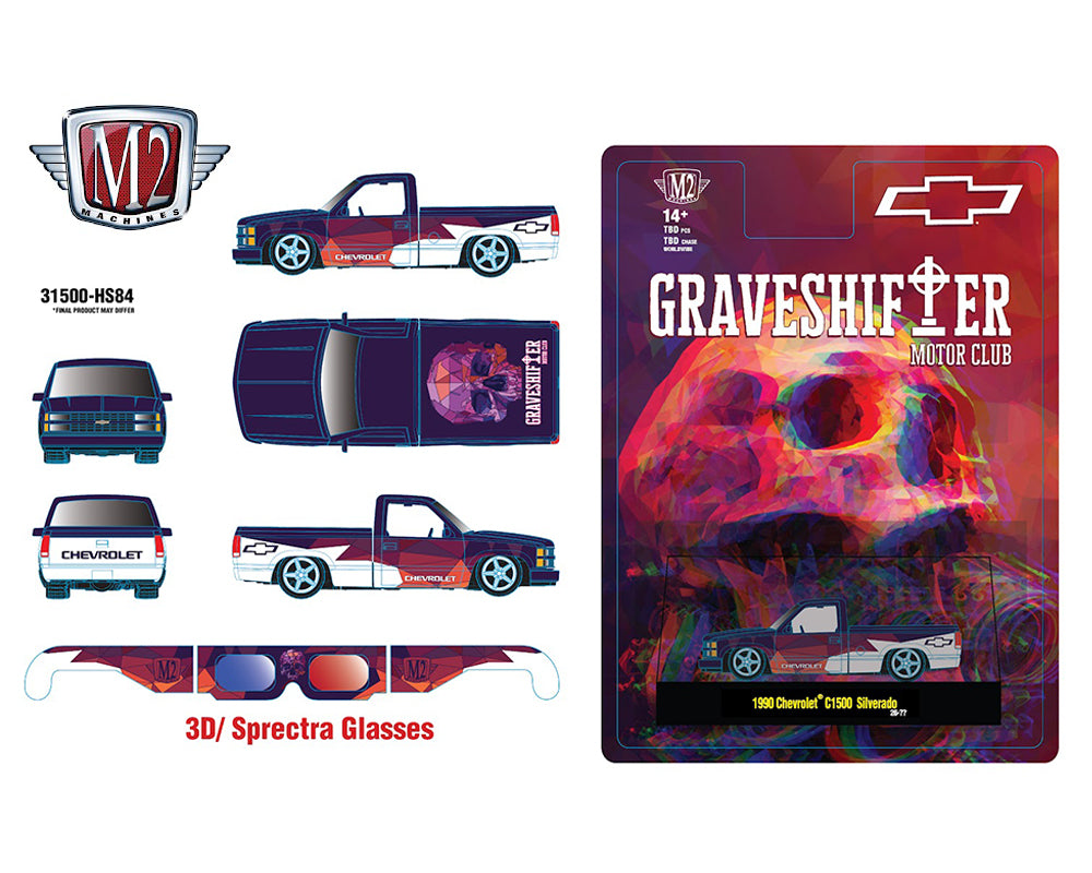 (PRE-ORDER 2026) M2 Machines 1:64-1990 Chevrolet C1500 Siverado + 3D Sprectra Glasses-Hobby Exclusive 31500-HS84