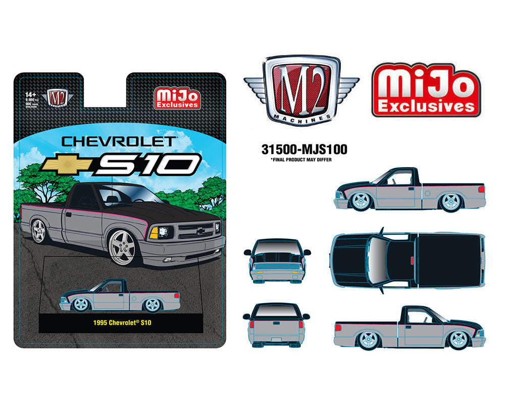 (PRE-ORDER 2026) M2 Machines 1:64-1995 Chevrolet S10 Custom -Silver with Black Two Tone – MiJo Exclusives  31500-MJS100