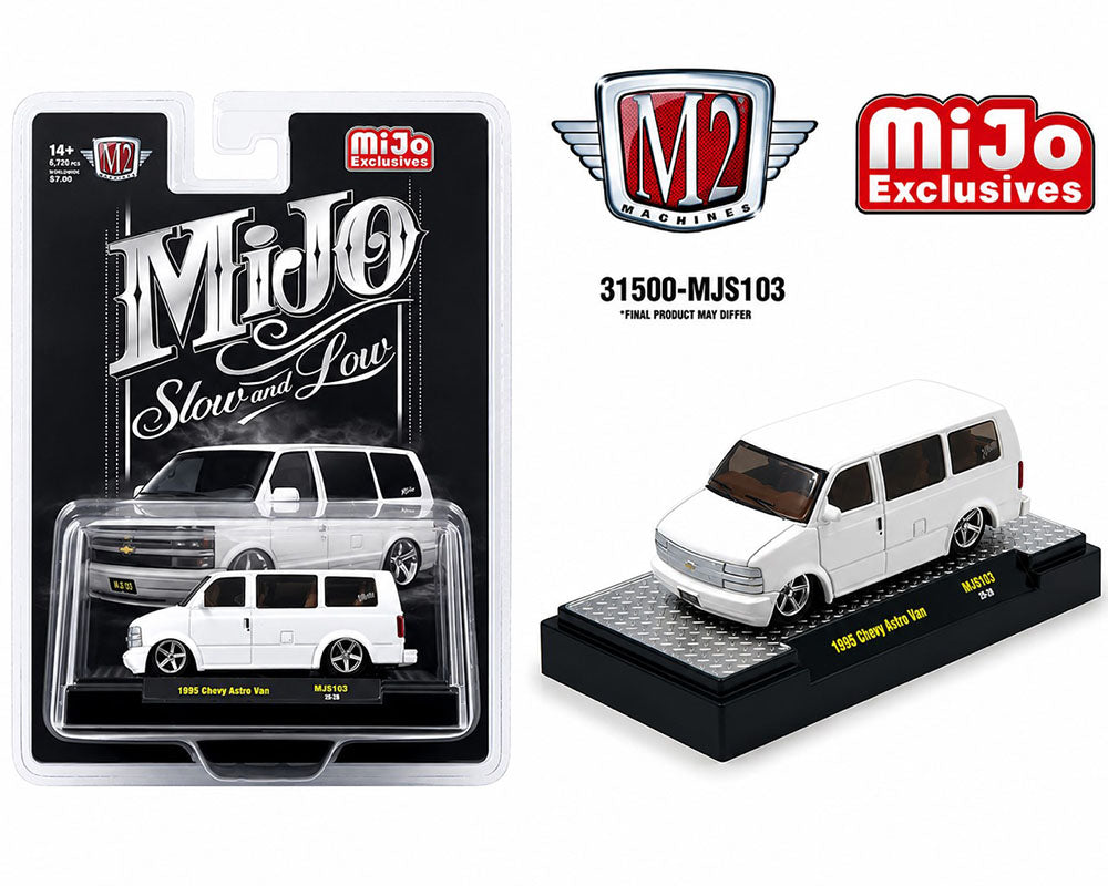 (PRE-ORDER 2026) M2 Machines 1:64-1995 Chevrolet Astro Van Custom Slow Low – White 31500-MJS103