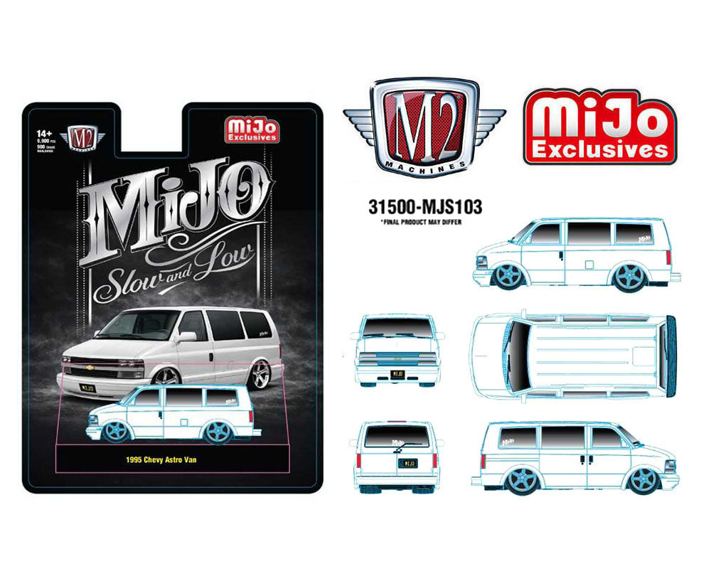 (PRE-ORDER 2026) M2 Machines 1:64-1995 Chevrolet Astro Van Custom Slow Low – White 31500-MJS103