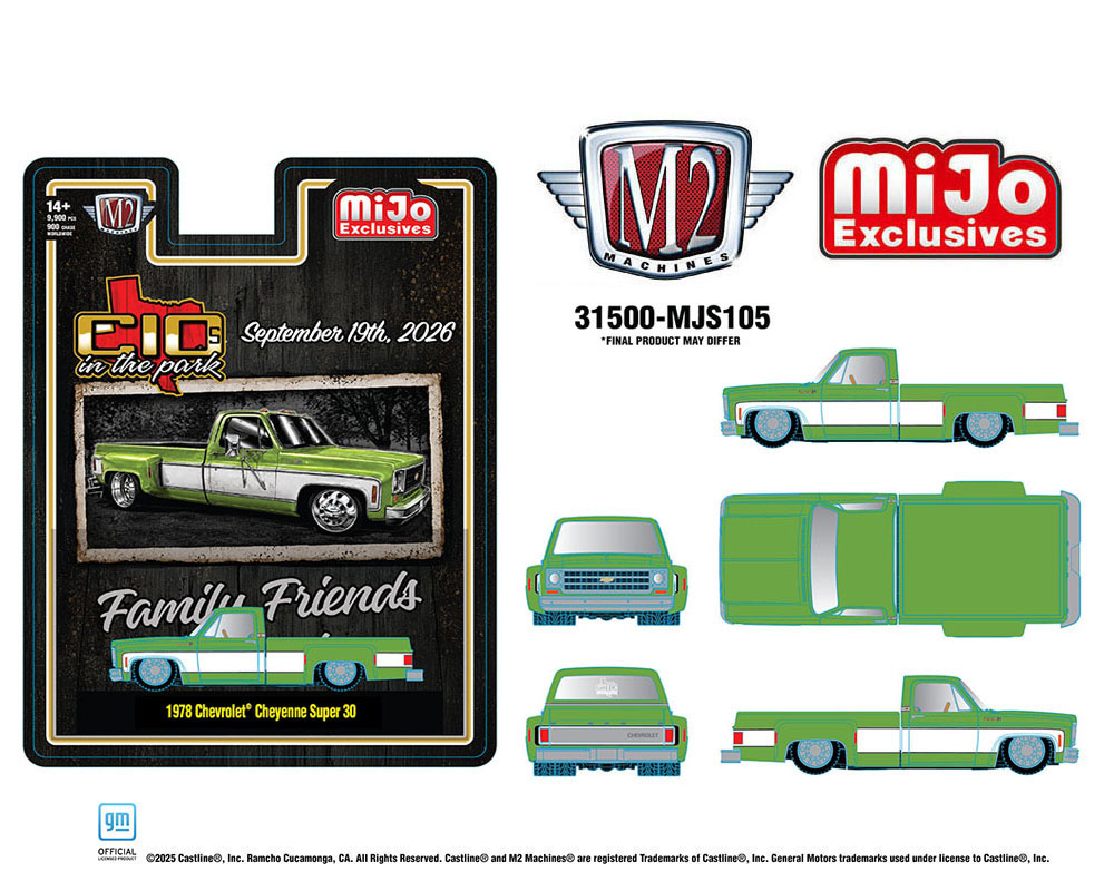 (PRE-ORDER 2026) M2 Machines 1:64-2026 “C10s In The Park” 1978 Chevrolet Cheyenne Super 30 – Two-Tone Green White – Mijo Exclusives 31500-MJS105