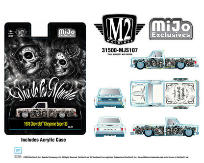 (PRE-ORDER 2026) M2 Machines 1:64 1978 Chevrolet Cheyenne Super 30 Dias De Los Muertos Pearl White 31500-MJS107