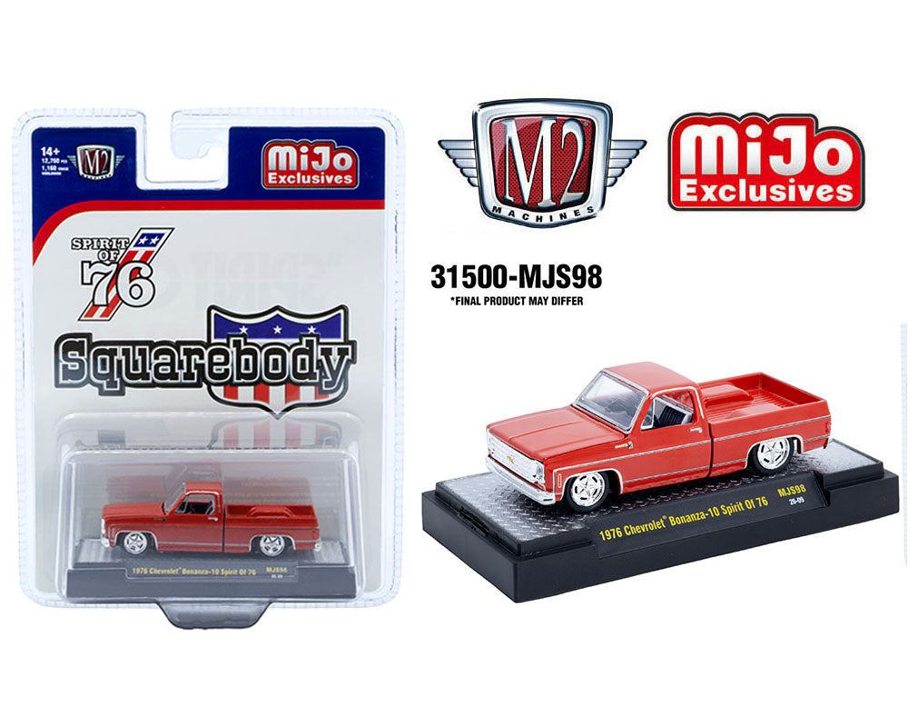 M2 Machines 1:64 1976 Chevrolet Silverado Bonanza-10 SPIRIT OF 76 Squarebody USA Special Edition – Red – MiJo Exclusives  31500-MJS98