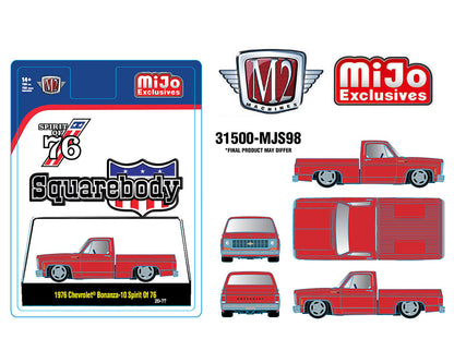 M2 Machines 1:64 1976 Chevrolet Silverado Bonanza-10 SPIRIT OF 76 Squarebody USA Special Edition – Red – MiJo Exclusives  31500-MJS98