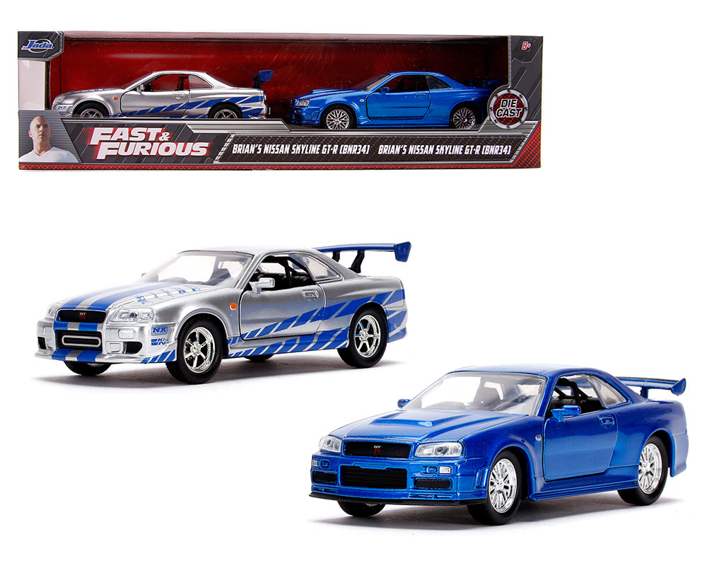 Fast &amp; Furious Twin Pack Brian’s Nissan Skyline bleu / argent - Jada 1:32 - 31980