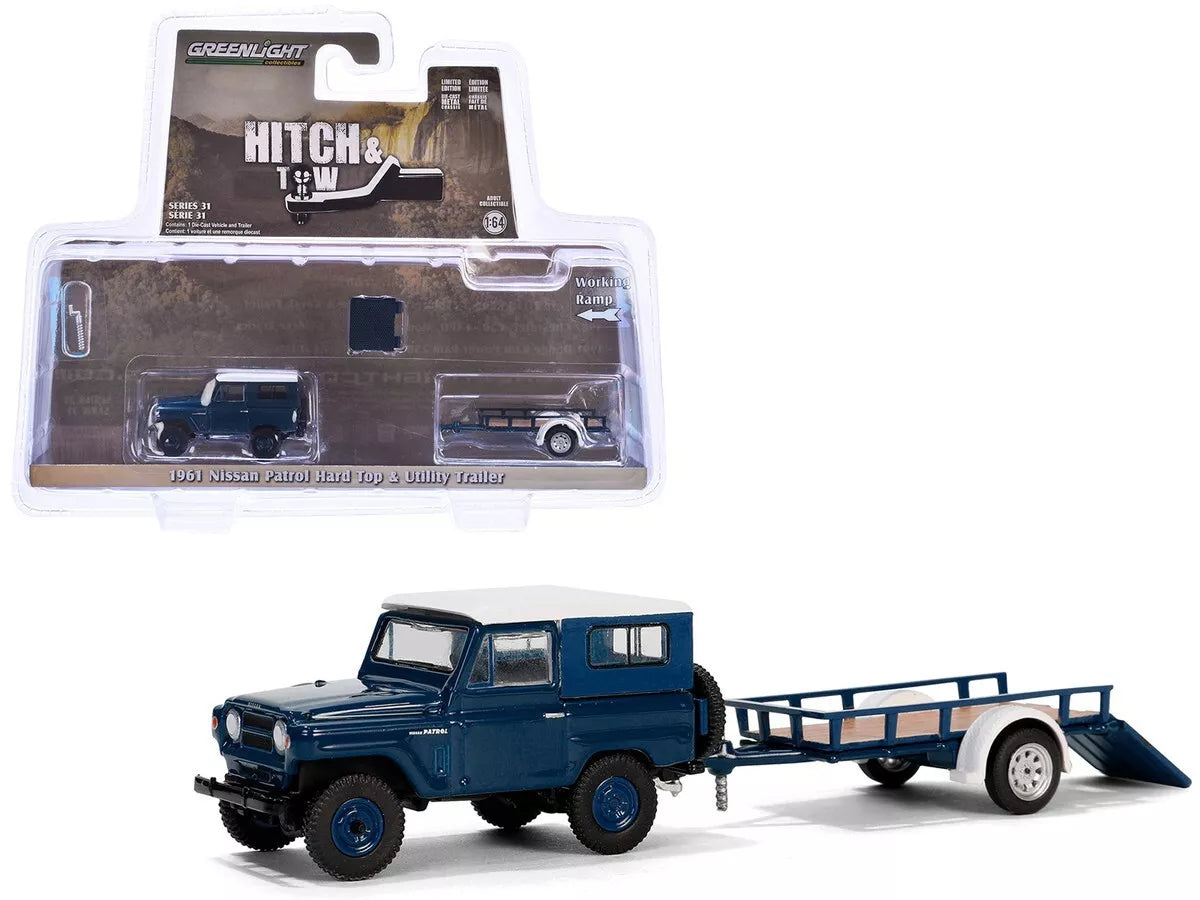 1961 Nissian Patrol Hard Top with Utility Trailer in Blue and White