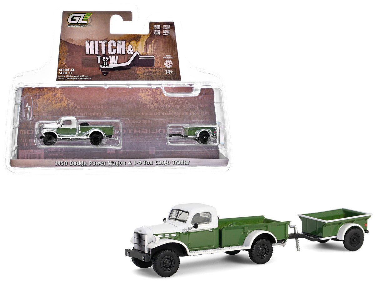 1950 Dodge power Wagon in Green and White Ton Cargo Trailer GL32320-A