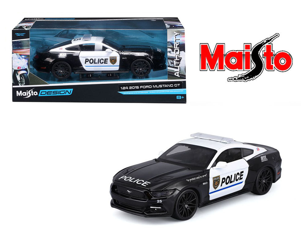 Maisto 1:24 2015 Ford Mustang GT Police – Black &amp; White – Design Authority – 32514CHP