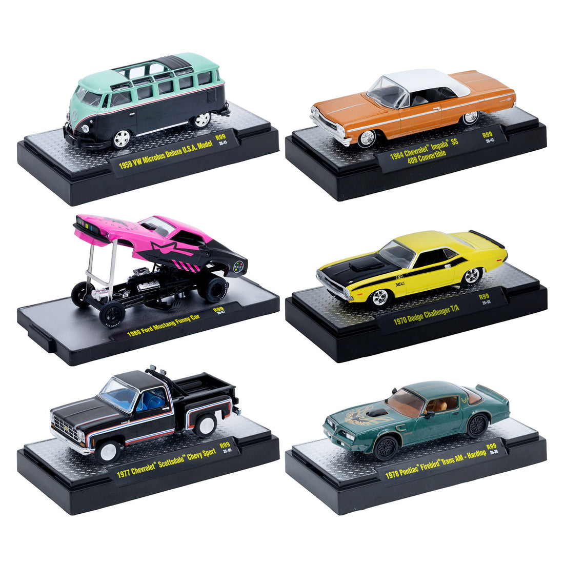 (PRE-ORDER 2026/2027) M2 Machines 1:64 Detroit-Muscle Release 99 – Set of 6 Vehicles – 32600-99