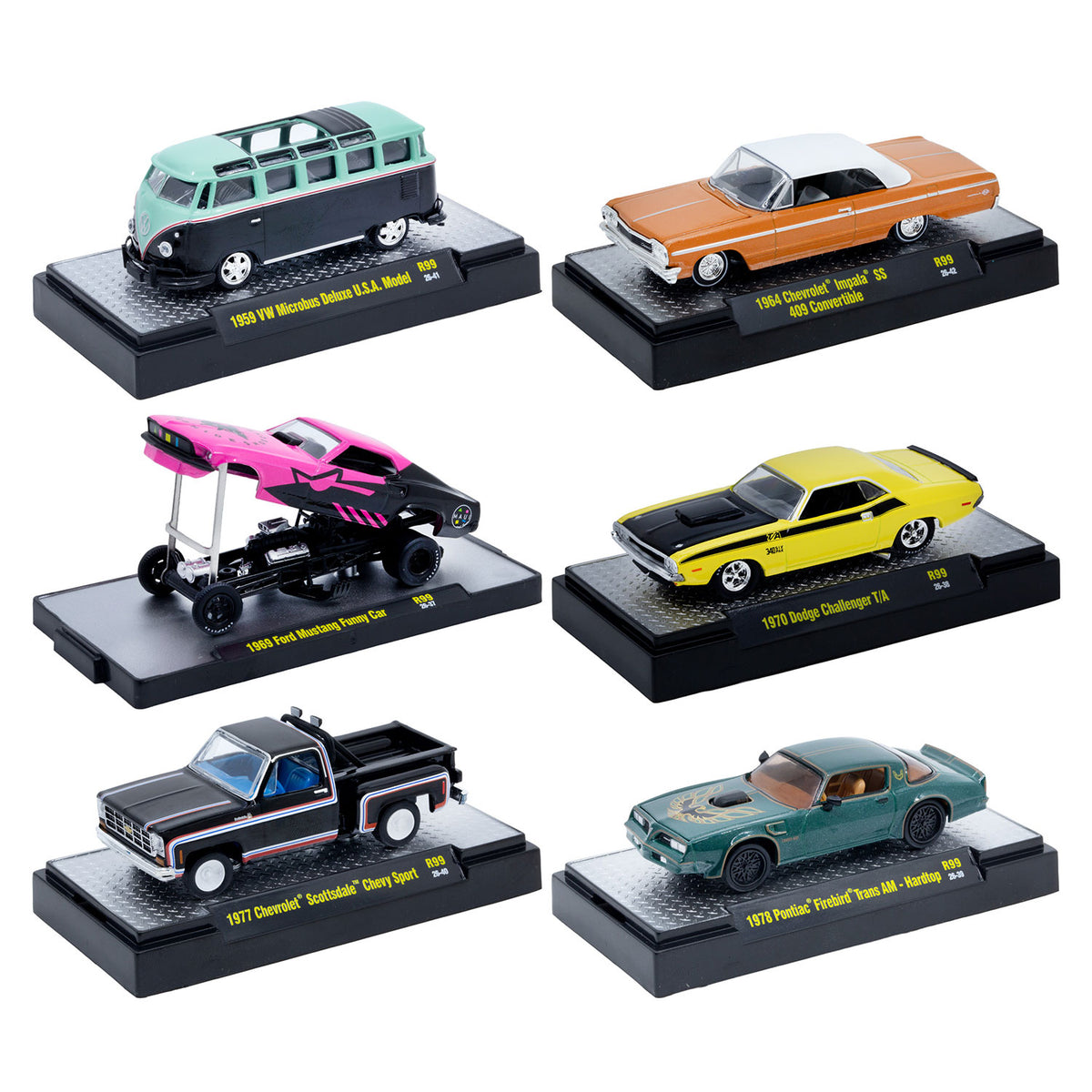 (PRE-ORDER 2026/2027) M2 Machines 1:64 Detroit-Muscle Release 99 – Set of 6 Vehicles – 32600-99