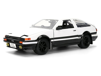 Toyota Trueno (AE86) RHD (Right Hand Drive) White and Black with Graphics and Takumi Diecast Figure "Initial D" (1998-2021) TV Series "Anime