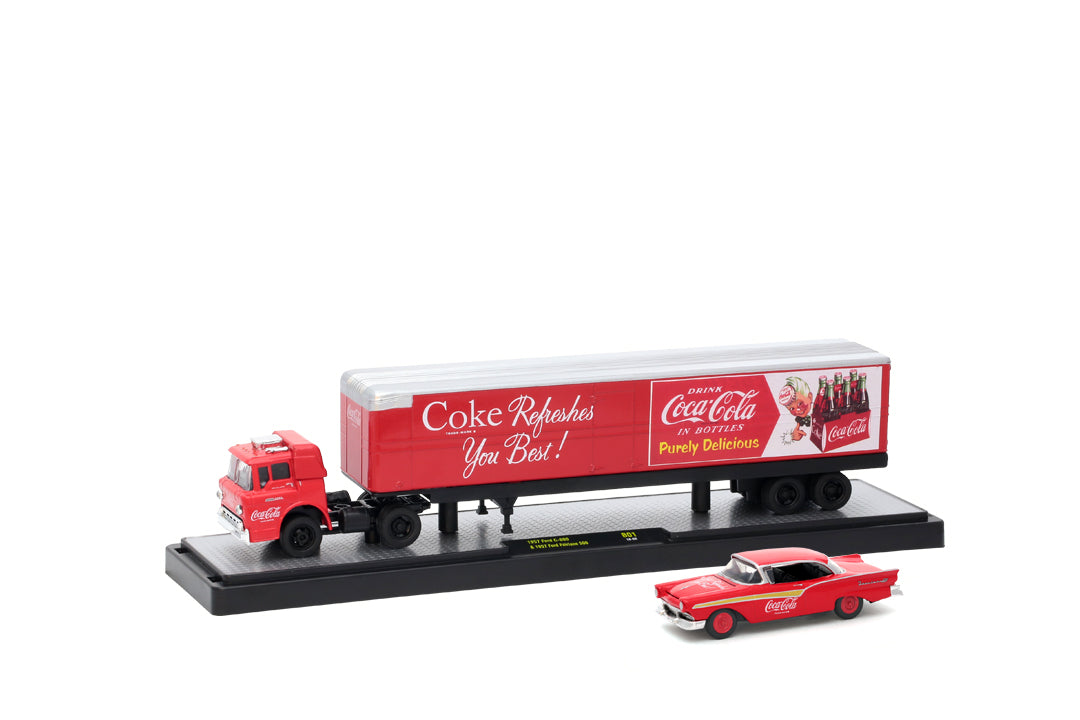 Coca-Cola 1957 Ford C-600 &amp; 1957 Ford Fairlane 500 (56000-50B01A) - M2 Machines Auto-Haulers Coca-Cola Release 50B01