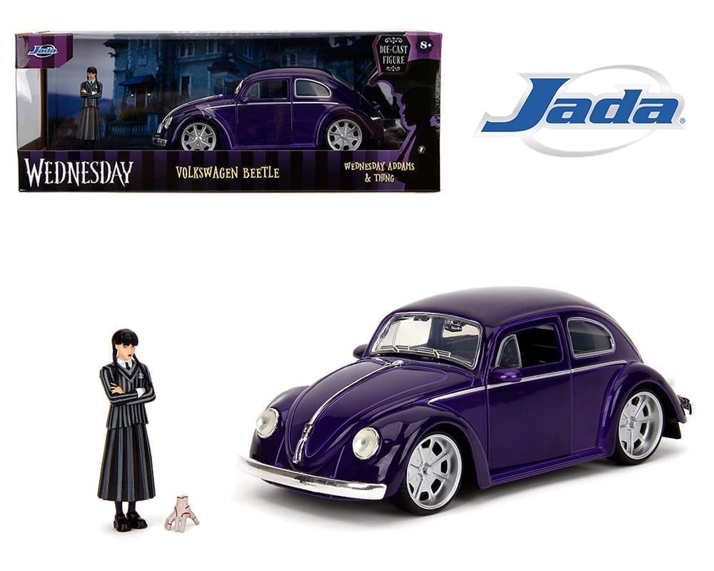 Volkswagen Beetle with Wednesday Addams and Thing Figures