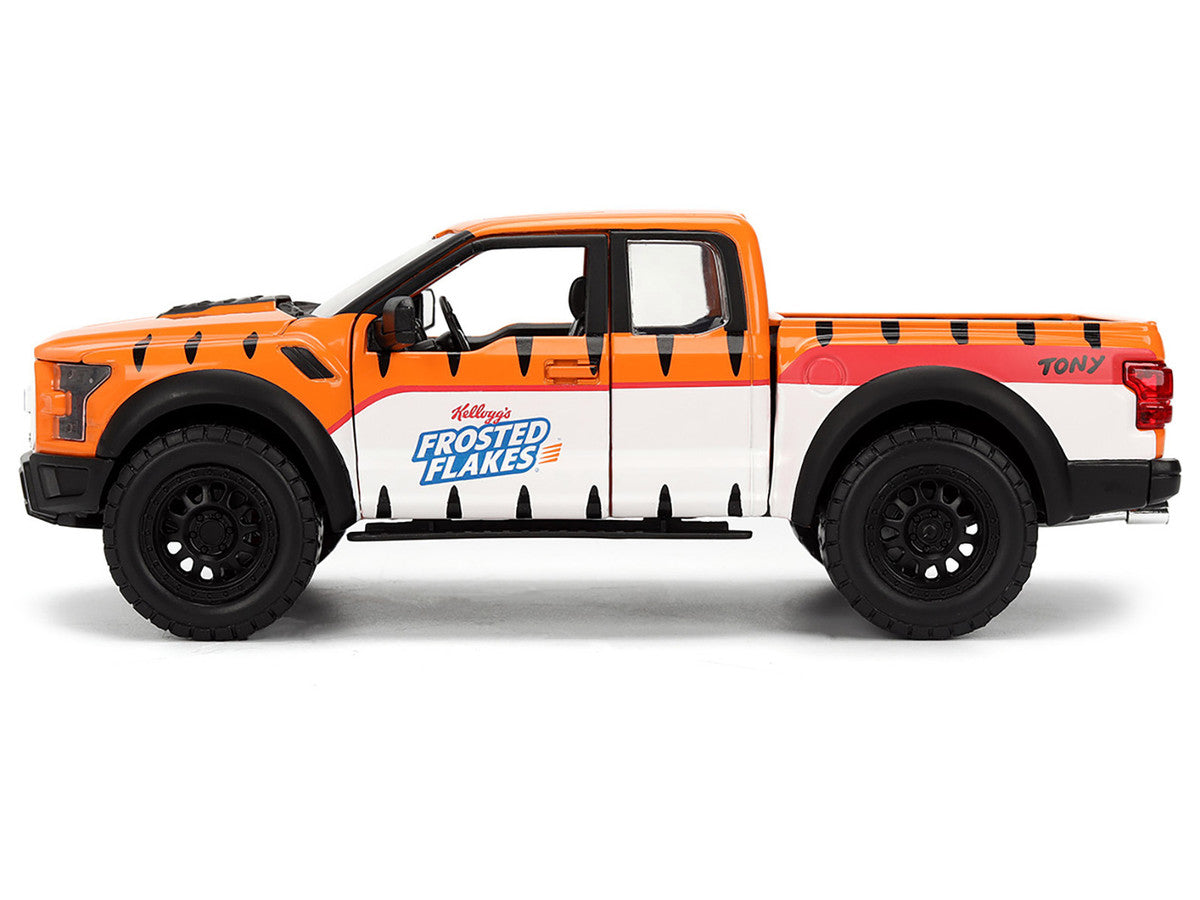 2017 Ford F-150 Raptor Pickup Truck &quot;Frosted Flakes&quot; Orange with Graphics and Tony the Tiger Diecast Figure