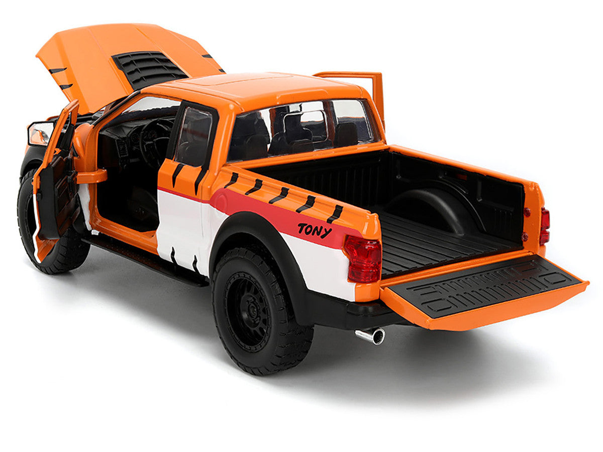 2017 Ford F-150 Raptor Pickup Truck &quot;Frosted Flakes&quot; Orange with Graphics and Tony the Tiger Diecast Figure