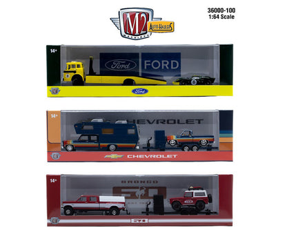 M2 Machines 1:64 Ford F-350 Truck 1987 &amp; Ford Bronco 1966 – Auto-Haulers Release 100 – 36000-100-C