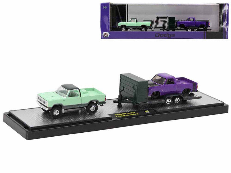 Auto Haulers 1974 Dodge W200 Power Wagon Pickup and 1978 Dodge Adventurer 150 Pickup Truck with Flatbed Trailer
