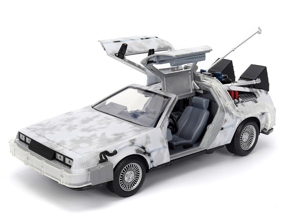 DMC DeLorean Time Machine Brushed Metal (Frost Version) with Lights "Back to the Future" (1985)
