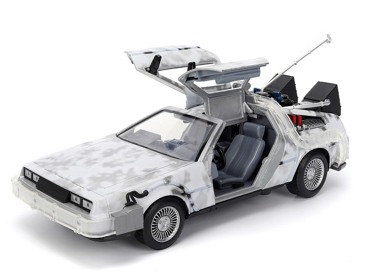 DMC DeLorean Time Machine Brushed Metal (Frost Version) with Lights "Back to the Future" (1985)
