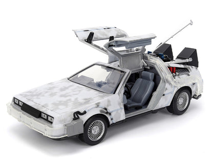 DMC DeLorean Time Machine Brushed Metal (Frost Version) with Lights "Back to the Future" (1985)