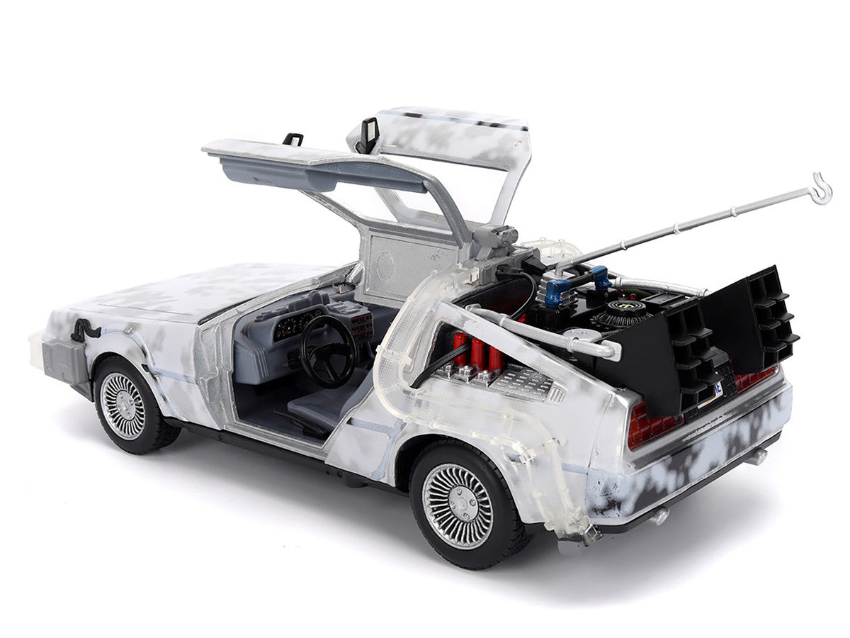 DMC DeLorean Time Machine Brushed Metal (Frost Version) with Lights "Back to the Future" (1985)