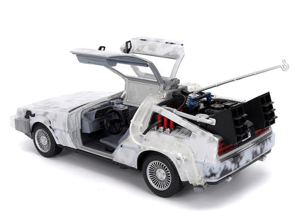 DMC DeLorean Time Machine Brushed Metal (Frost Version) with Lights "Back to the Future" (1985)