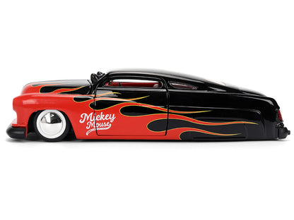 1951 Mercury Coupe Black with Flame Graphics and Red Interior and Mickey Mouse Diecast Figure "Disney&