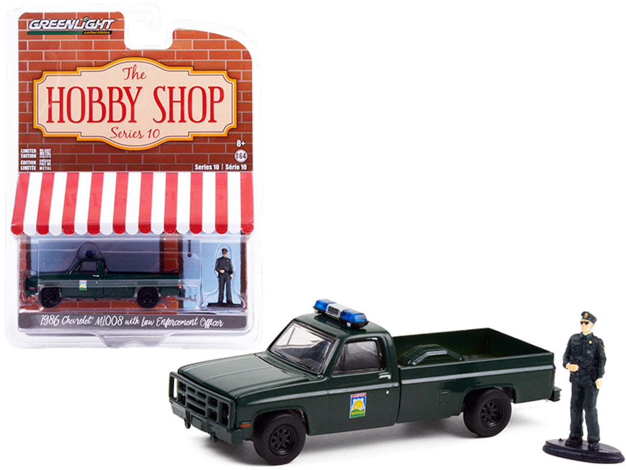 1986 Chevrolet M1008 Pickup Truck Dark Green &quot;Florida Office of Agricultural Law Enforcement&quot; with Enforcement Officer Figurine , The Hobby Shop Series 10