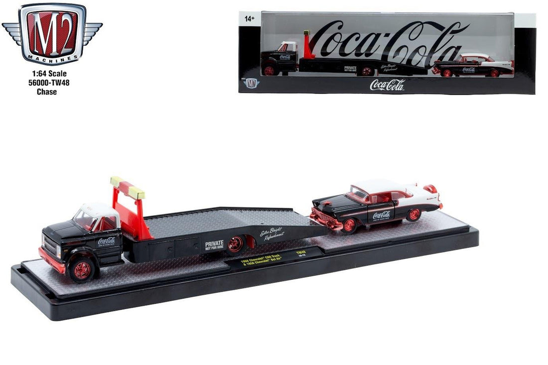 CHASE CAR – M2 Machines 1:64 1968 Chevrolet C60 Ramp Truck &amp; 1956 Chevrolet Bel Air – Coca-Cola Auto-Haulers Release TW48 – 56000-TW48-A-CHASE