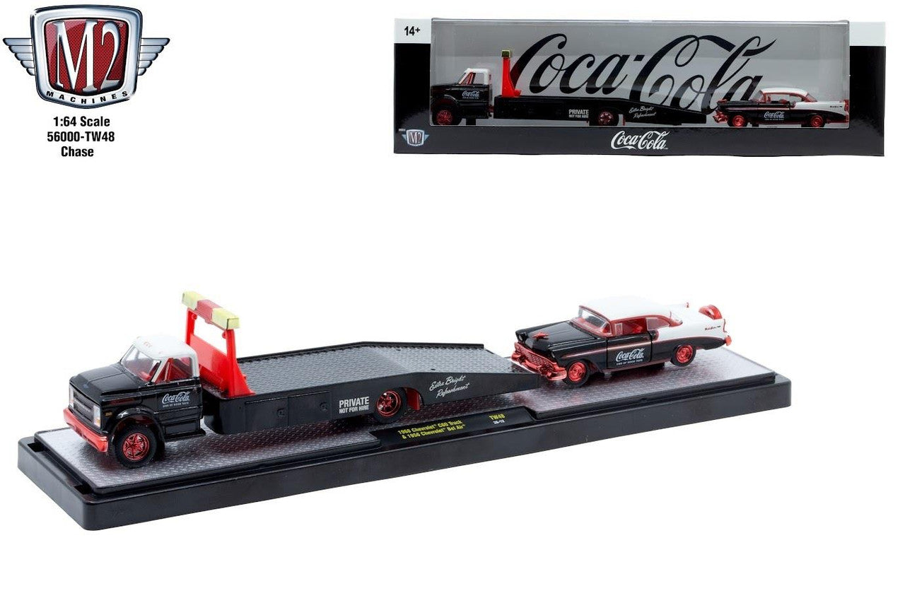 CHASE CAR – M2 Machines 1:64 1968 Chevrolet C60 Ramp Truck &amp; 1956 Chevrolet Bel Air – Coca-Cola Auto-Haulers Release TW48 – 56000-TW48-A-CHASE