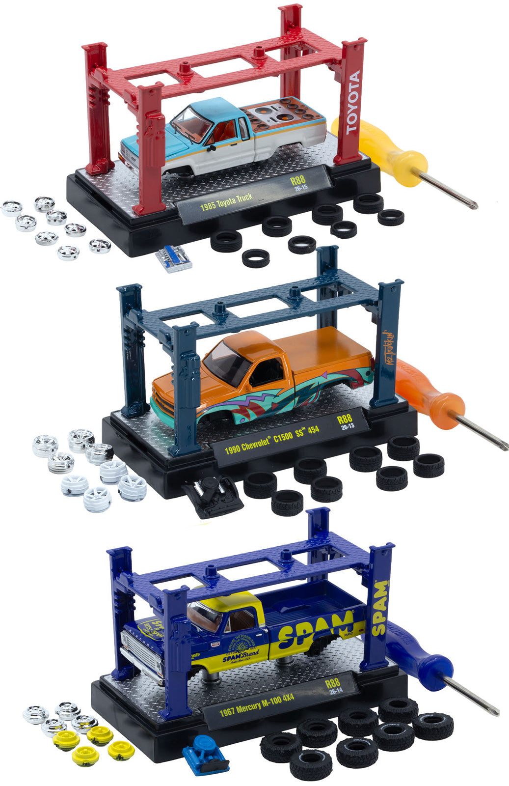 M2 Machines 1:64 Model Kits Series 88 – Ensemble de 3 véhicules – 37000-88