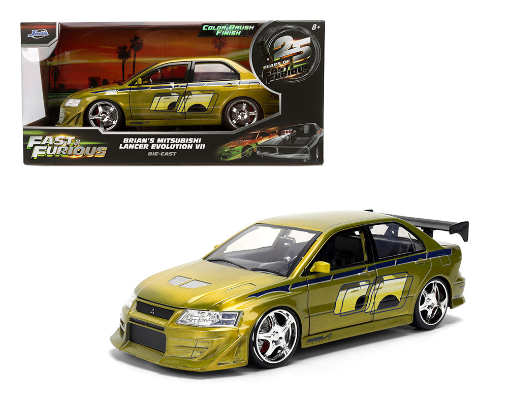 Jada 1:24 Mitsubishi Lancer Evolution VII de Brian – Vert effet brossé – 25 Years of Fast &amp; Furious – JD37874
