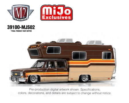 (PRE-ORDER 2027) M2 Machines 1:64 1974 Chevrolet Cheyenne Super 30 Custom Camper – Beige &amp; Brown – MiJo Exclusives 39100-MJS02