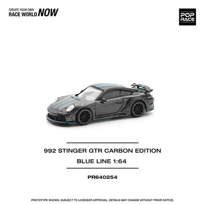 (PRE-0RDER 2025) POPRACE 1/64, 992 STINGER GTR CARBON EDITION (BLUE LINE)