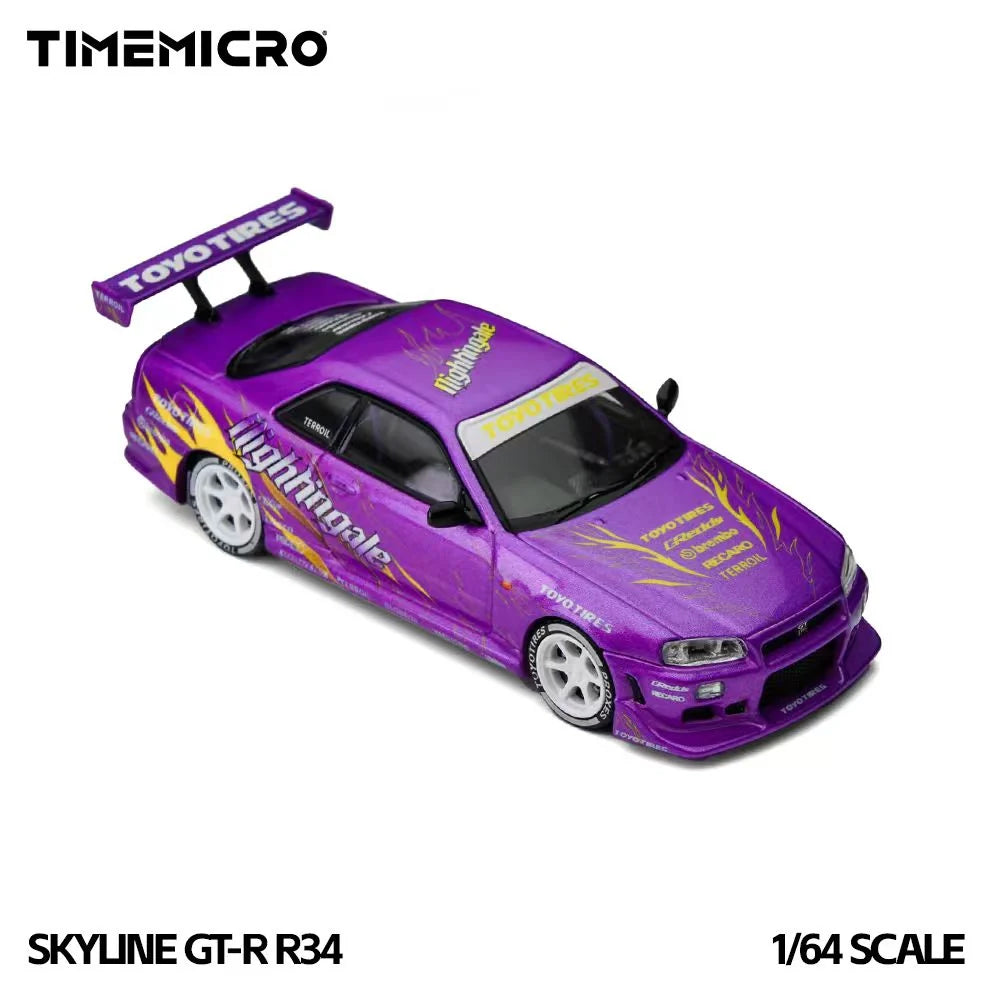 Nissan Skyline GT-R R34 “Drifting Flames” Purple TimeMicro 1:64 TM800506