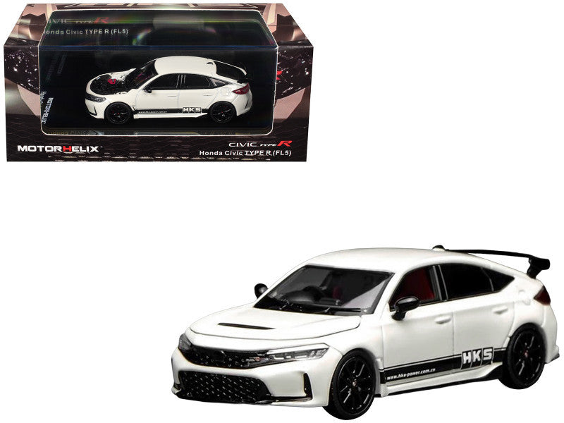 Motorhelix 1:64 Honda Civic Type R FL5 RHD HKS Blanc avec bandes noires (M65319)