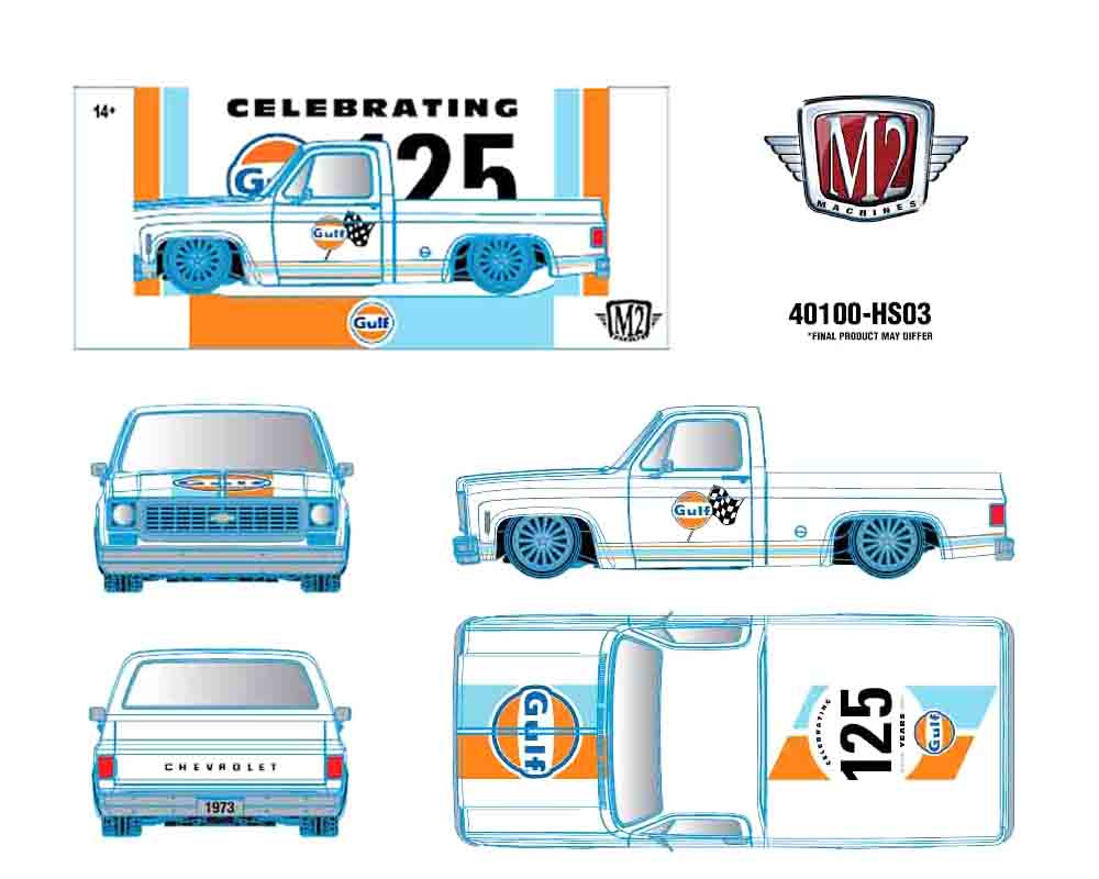 (PRE-ORDER 2027) M2 Machines 1:24 1973 Chevrolet Custom Deluxe 10 CELEBRATING 125 YEARS GULF – Hobby Exclusives 40100-HS03