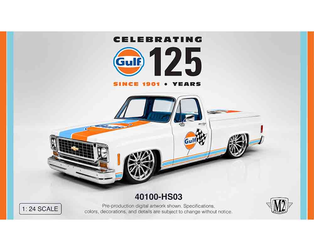 (PRE-ORDER 2027) M2 Machines 1:24 1973 Chevrolet Custom Deluxe 10 CELEBRATING 125 YEARS GULF – Hobby Exclusives 40100-HS03