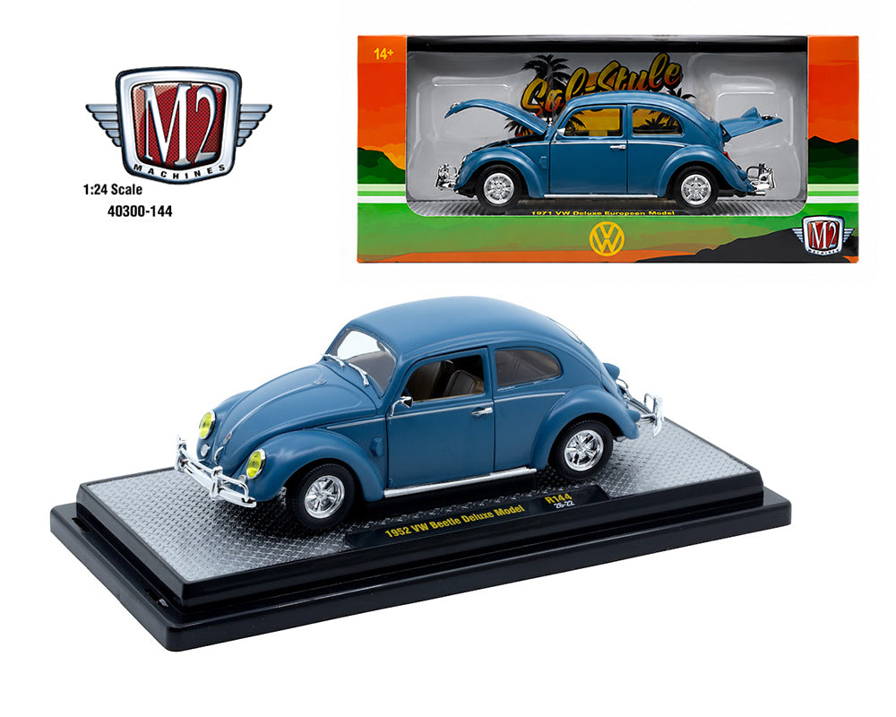 (PRE-ORDER 2027) M2 Machines 1:24 1952 Volkswagen Beetle Deluxe Model – Blue – Release 144B – 40300-144B