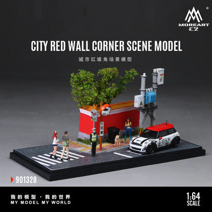 Coin de rue urbain avec mur rouge MoreArt 1:64 MO901328