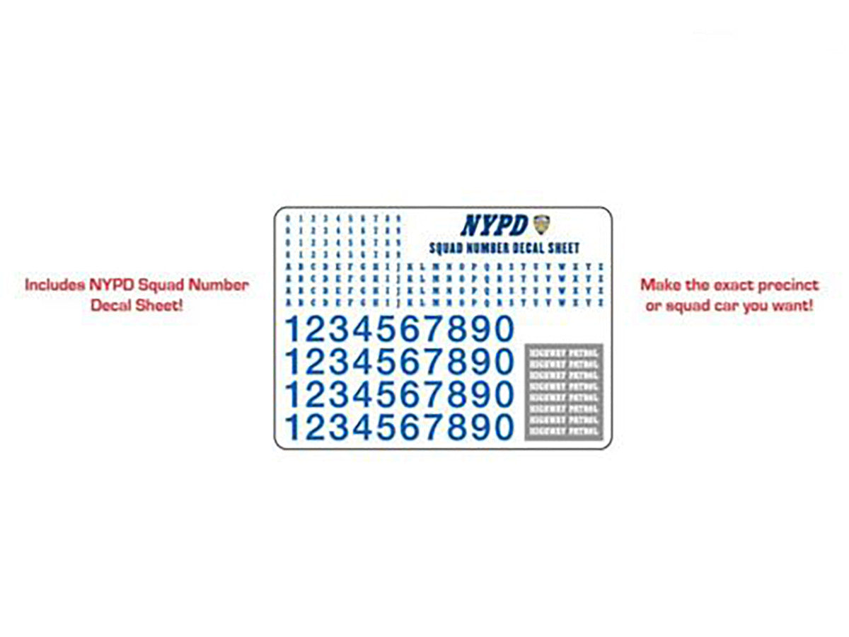 2011 Ford Crown Victoria Police New York Police Department (NYPD) with NYPD Squad Number Decal Sheet Hobby GL42771