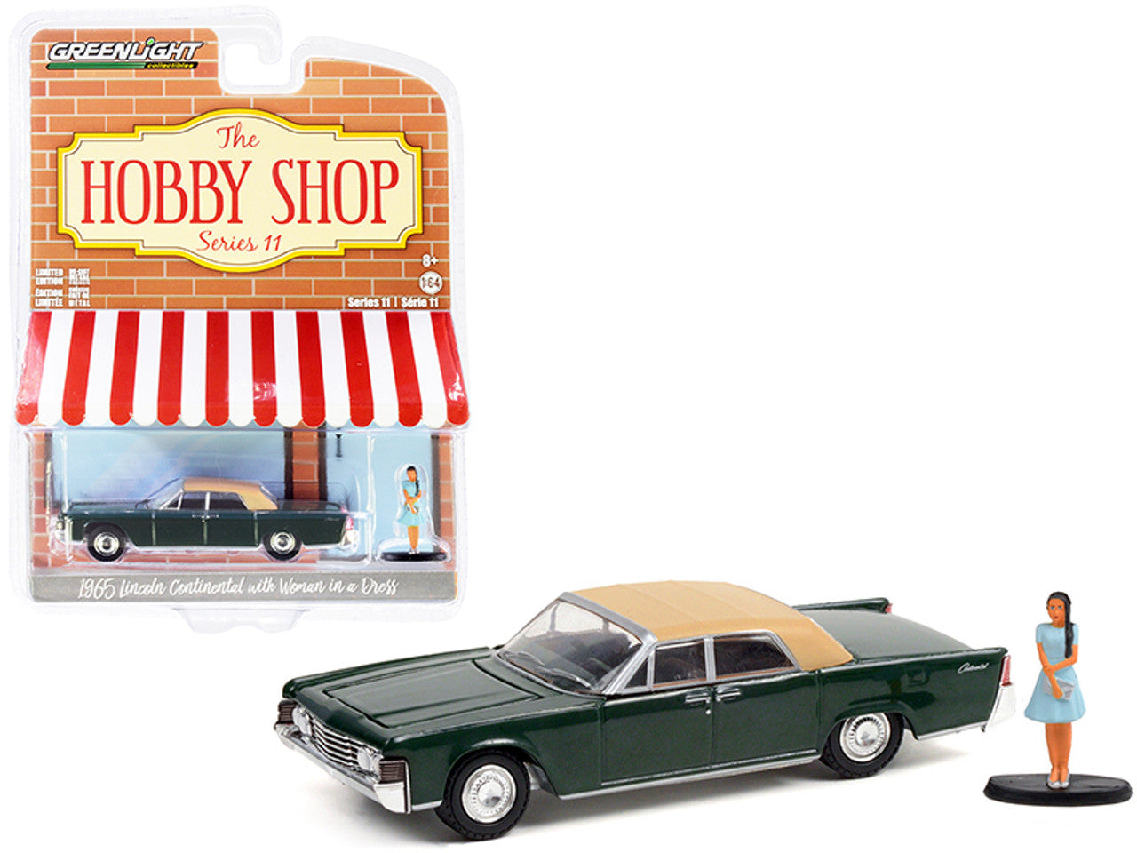 1965 Lincoln Continental Spanish Moss Green with Tan Top and Woman in a Dress Figurine, The Hobby Shop Series 11