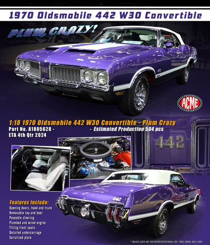 (PRE-ORDER WINTER 2025) ACME 1:18 1970 Oldsmobile 442 W30 Convertible