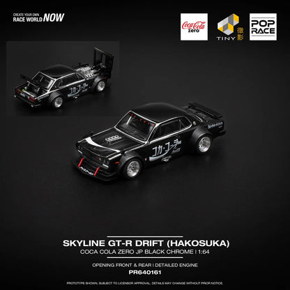 POPRACE 1/64 -SKYLINE GT-R DRIFT (HAKOSUKA) - COCA COLA ZERO JP BLACK CHROME PR640161