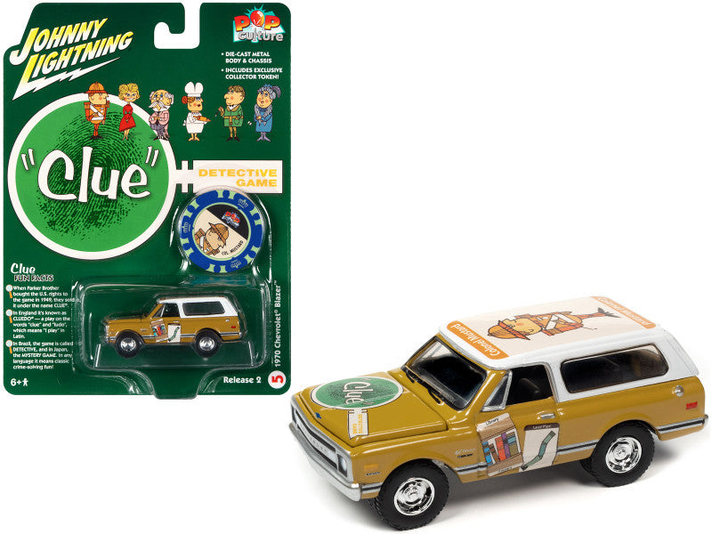 Johnny Lightning Pop Culture Release 2 Vintage Clue Colonel Mustard 1970 Chevrolet Blazer – Jaune moutarde avec toit blanc – JLPC007-JLSP261