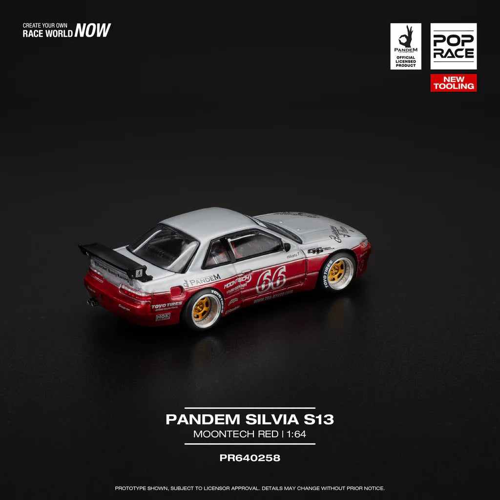 POPRACE 1/64, PANDEM SILVIA S13 - MOONTECH RED le dernier. Last one open box