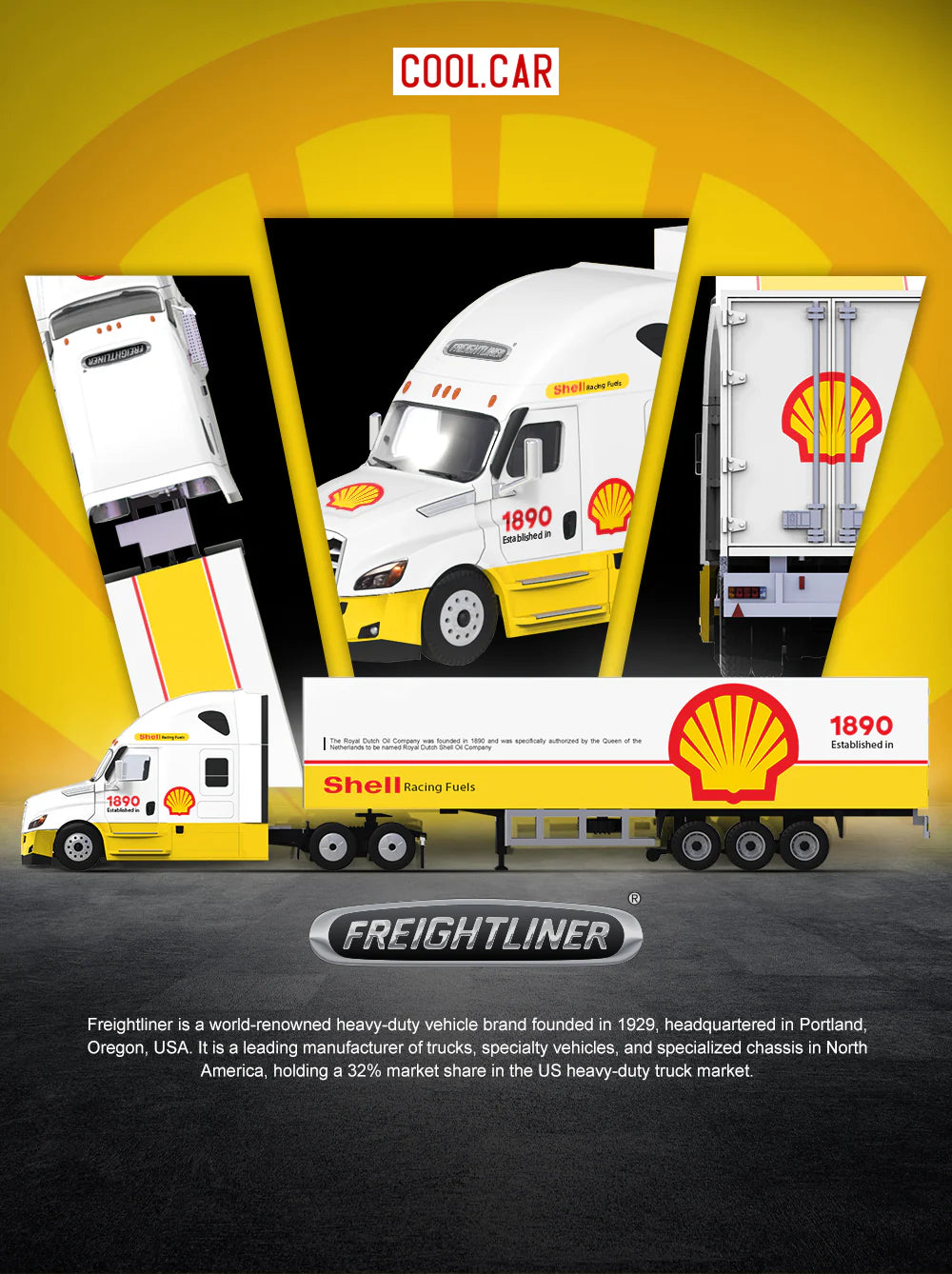 CoolCar 1/64 - Freightliner Container Truck- SHELL CC800112