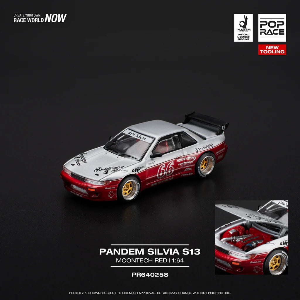 POPRACE 1/64, PANDEM SILVIA S13 - MOONTECH RED le dernier. Last one open box